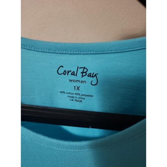 Coral Bay Blouse Top Sailboat Jewels Aqua Blue Bling Ocean 3/4 Sleeve Size 1x - Picture 6 of 11